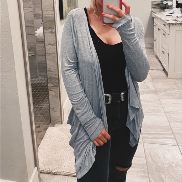 long sleeve gray cardigan / front tie top - Picture 8 of 8